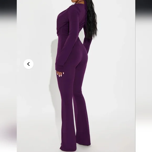 Fashion Nova Purple Draped Cutout Long-Sleeve Jumpsuit - Picture 3 of 6